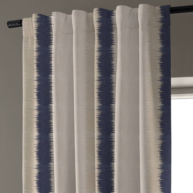 Off-White & Navy Stripe Organic Linen Curtains (Light Filtering/Blackout) - Custom Size & Panels