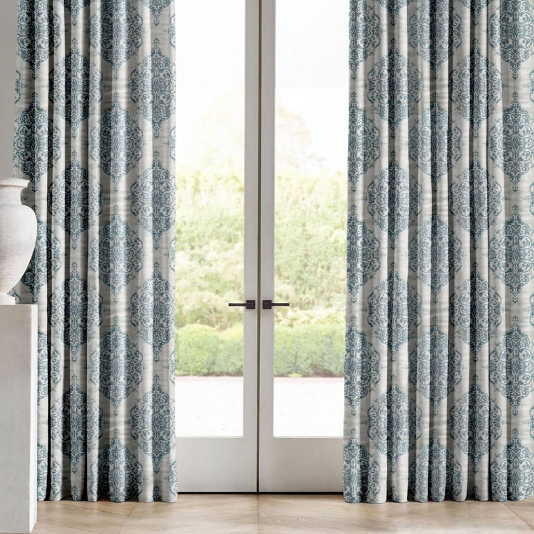 Victorian Damask Luxury Silk Curtains - Light Filtering or Blackout | Custom Sizes & Colors (Sky Blue, Taupe, Grey)