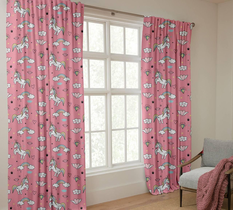 Magical Unicorn Custom Linen Curtains - Light Filtering/Blackout Liner (Single Panel/Set of 2) - Perfect for Kids Room & Nursery Decor