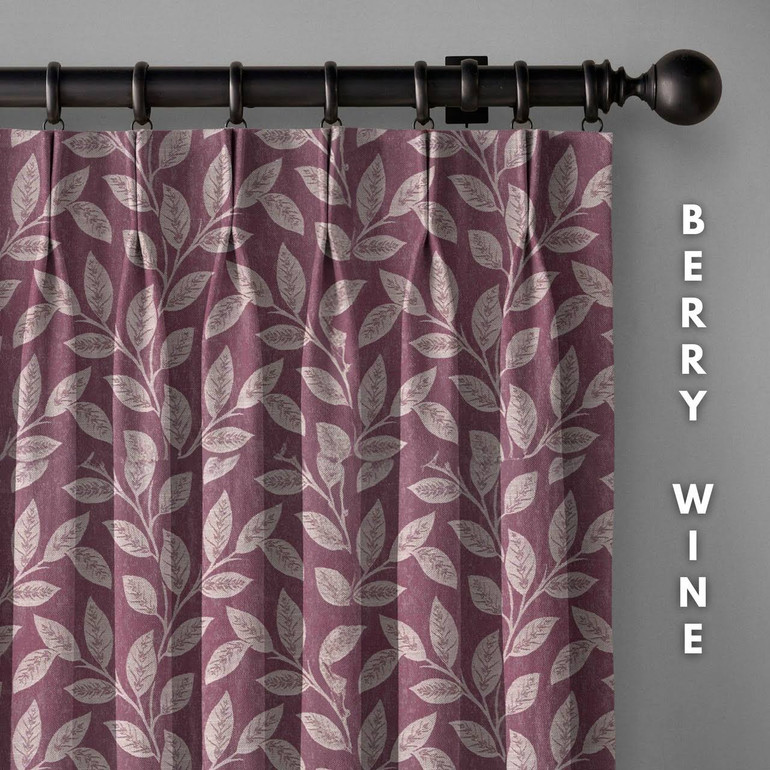 Heavyweight Linen Pinch Pleat Curtains | Woven Leaves Pattern | Blackout or Light Filtering