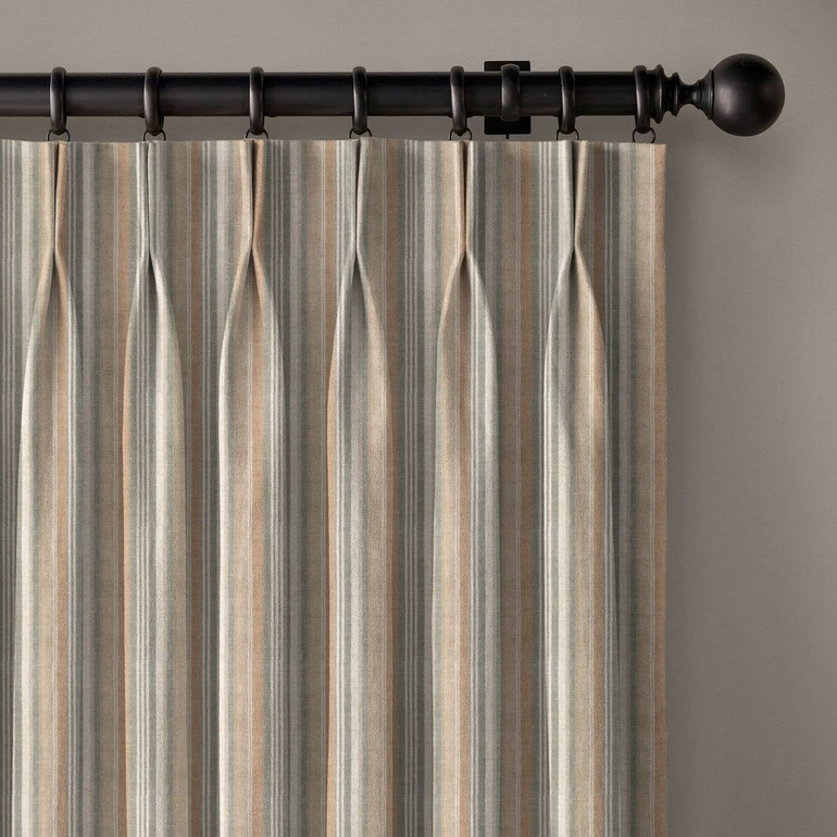 Organic Linen Farmhouse Theme Striped Curtains Dual Pinch Pleated With Blackout or Light Filtering Liner