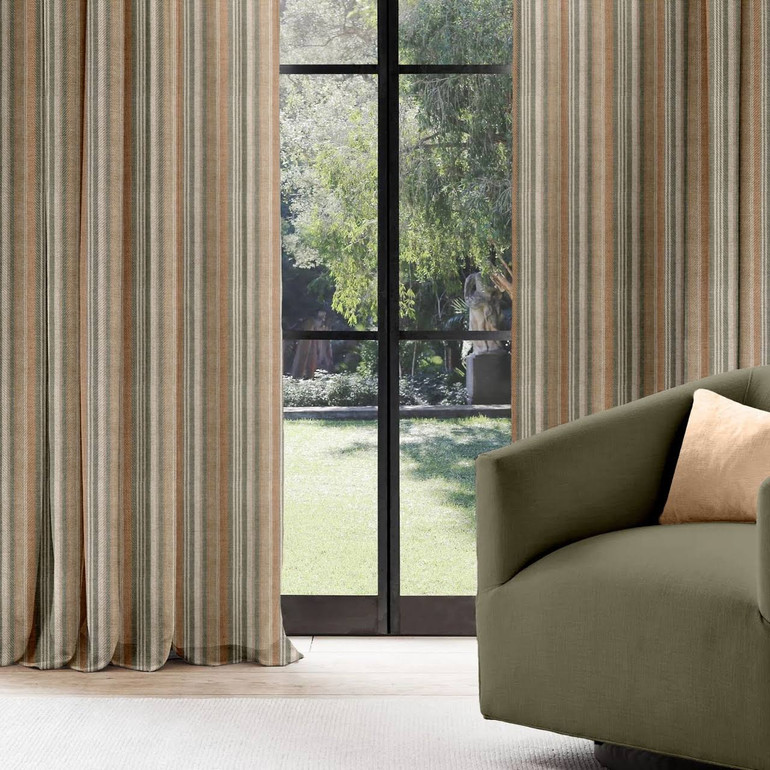 Organic Linen Farmhouse Theme Striped Curtains Dual Pinch Pleated With Blackout or Light Filtering Liner