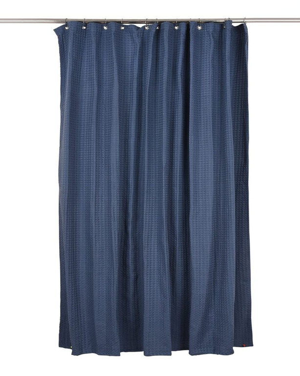 Luxurious Navy Blue Waffle Weave Shower Curtain | Organic & Customizable