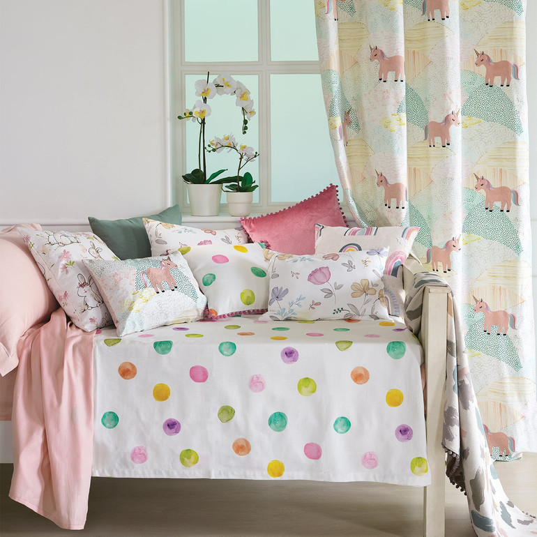 Embroidered Unicorn Organic Linen Fabric - Whimsical Nursery Decor