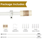 Adjustable Curtain Rod | White | 19mm | Marble & Wood Finials | 24-144 Inch | Includes Hardware