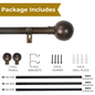 Adjustable Curtain Rod | Black | Coconut Shell Finials | 24-144 Inch | Includes Hardware