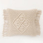 Boho Throw Pillow Cover with Macrame Design | 16x16 Inch | Cream | Fringed Edges | Handmade in USA