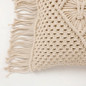 Boho Throw Pillow Cover with Macrame Design | 16x16 Inch | Cream | Fringed Edges | Handmade in USA