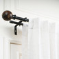 Rustic Black Extendable Double Curtain Rod with Studded Wooden Finials - Adjustable 28-144"