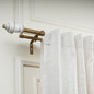 Adjustable Double Curtain Rod (28-144") - Brass, White & Gold Turned Finials - Heavy Duty, Easy Install