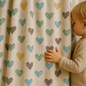 Heart Pattern Linen Nursery Curtains – Custom Sizes – Blackout or Cotton Lining – Rod or Track Hanging