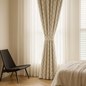 Custom HexaTrellis Geometric Embroidered GOTS Linen Drapes – Blackout & Light-Filtering