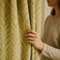 Luxury Leaf Jacquard Cotton-Linen Curtains & Drapes – Custom-Size Window Panels, Blackout or Light-Filtering