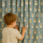 Kids Window-Print Cotton Curtains – Teal Architectural Drapes, Custom-Size Blackout or Light-Filtering