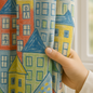 Colorful City Print Kids Curtains – Pure Linen Panels, Custom Blackout or Light-Filtering, Rod Pocket | Grommet | Back Tab | Hooks