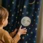 Celestial Stars & Moon Linen Kids Curtains — Custom Sizes, Light-Filtering or 100 % Blackout, Rod & Track Ready