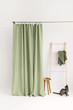 Sage green organic linen shower curtain available in multiple sizes