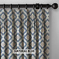 Handcrafted Triple Fold Tailored Pleat Organic Cotton Curtains - Indian Traditional Ikkat Block Print Diamond Pattern. Light Filtering or Blackout Liner. Available as Single Curtain or Set of 2. Customizable Sizes