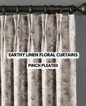 Organic Linen Dual Pinch Pleated Curtains: Natural Linen Color, Floral Hand-Painted Design | Blackout/Light Filtering | Single or Set of 2, Custom Sizes Available