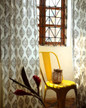 Handcrafted Organic Cotton Curtains with Dark Grey Damask Block Print (Single Panel or Pair)
