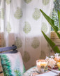 Handcrafted Organic Cotton Curtains with Green Daffodil Paisley Block Print (Single Panel or Pair)