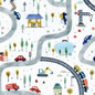 Kids' Room Fabric - Whimsical Cityscape on Organic Cotton Linen, Perfect for Curtains & More