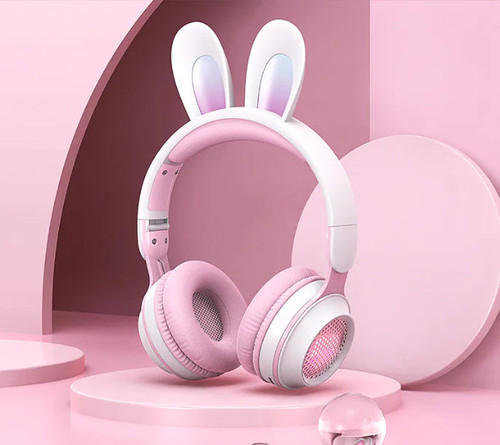 Cute Rabbit Bluetooth Headphones for Kids – Wireless, Foldable, with RGB LED Lights & Mi Cute Rabbit Bluetooth Headphones for Kids – Wireless, Foldable, with RGB LED Lights & Mi