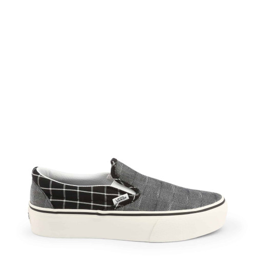 Grey Vans Classic Slip-On VN0A3JEZ1AW1 women's canvas slip-on sneakers with side stripes and padded collar accessorella.