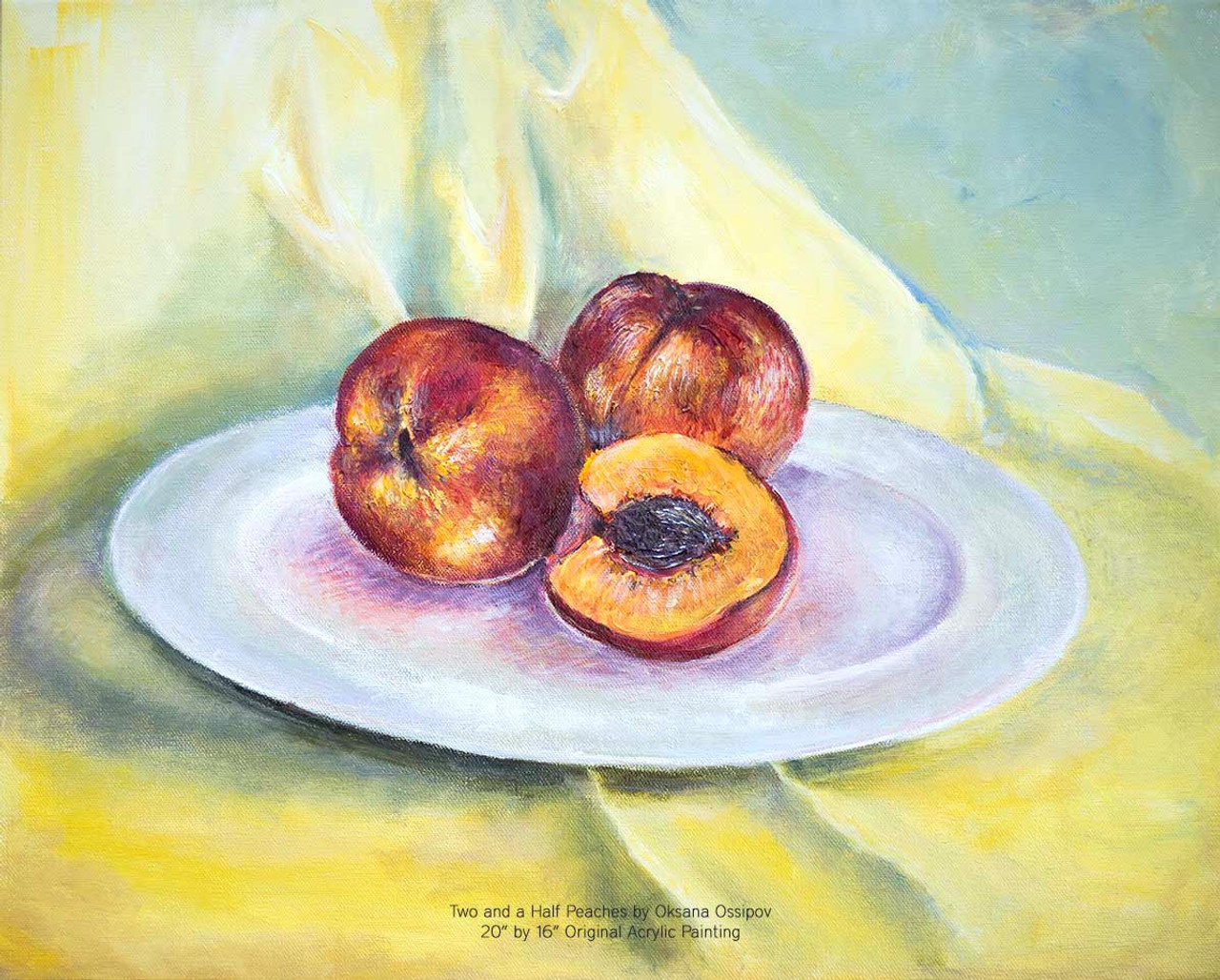 Two and a Half Peaches, original still life painting