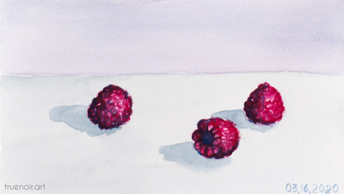 Three Raspberries by Oksana Ossipov
5.5 x 8.5 in, Canson 138 lb paper, Watercolor