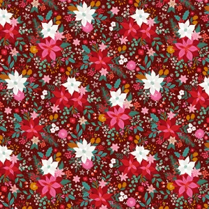 Poinsettia from the Deck The Halls Christmas quilting fabric collection designed by Geetanjali Behera for Thread and Ink Design. 100% cotton quilting fabric, ideal for quilting, patchwork and dressmaking DECK1063