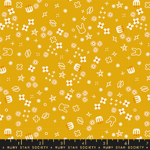 Bunny Bloom Goldenrod from the Woodland Park quilting fabric collection designed by Rashida Coleman-Hale for Ruby Star Society. 100% cotton quilting fabric, ideal for quilting, patchwork and dressmaking RS1088-12
