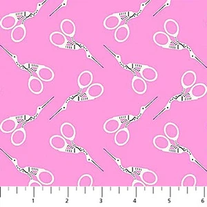 Scissors Pink from the Bits and Bobs collection designed by Sarah Hearts for Figo Fabrics. 100% medium weight quilting cotton ideal for quilting, patchwork and dressmaking 91270-21