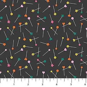 Pins Black from the Bits and Bobs collection designed by Sarah Hearts for Figo Fabrics. 100% medium weight quilting cotton ideal for quilting, patchwork and dressmaking 91265-99