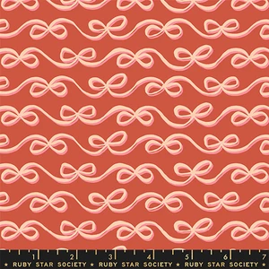 Bows Persimmon from the Corsage quilting fabric collection designed by Jen Hewett for Ruby Star Society. 100% cotton quilting fabric, ideal for quilting, patchwork and dressmaking RS6062-13
