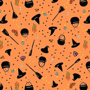Witchy Woman Pumpkin from the Freaky Familiars quilting fabric collection by Ruby Star Society. 100% cotton quilting fabric, ideal for quilting, patchwork and dressmaking RS5195-12