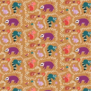 Cute Critters from the Wild Folk fabric collection designed by Bethan Janine for Dashwood Studio. 100% OEKO-TEX Certified Standard Quilting and Patchwork Cotton Fabric WFLK2540