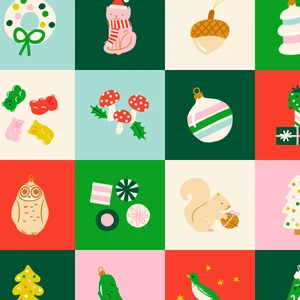 Merry Happy Lollipop Panel from the Merry Happy Christmas quilting fabric collection designed by Kimberly Kight for Ruby Star Society. 100% cotton quilting fabric, ideal for quilting, patchwork and dressmaking RS3105-11