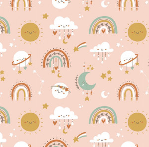 Boho Galaxy Blush from the Stay Wild, Flower Child collection by Camelot Fabrics. 100% Cotton Fabric