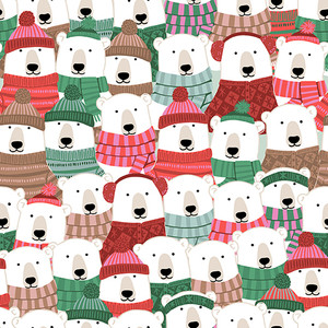 Polar Bear Face Multi from the Polar Bear Lodge Christmas quilting fabric collection designed by Caroline Alfreds for Paintbrush Studio Fabrics (PBS Fabrics). 100% cotton quilting fabric, ideal for quilting, patchwork and dressmaking 120-23166