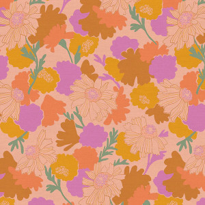 Marigold Peach Purple from the Botanica quilting fabric collection by Paintbrush Studio Fabrics (PBS Fabrics). 100% cotton quilting fabric, ideal for quilting, patchwork and dressmaking 120-21909