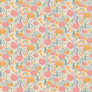 Prairie Floral Cream Pink from the Bear in Bloom quilting fabric collection designed by Seek to Spring for Paintbrush Studio Fabrics (PBS Fabrics). 100% cotton quilting fabric, ideal for quilting, patchwork and dressmaking 120-23765