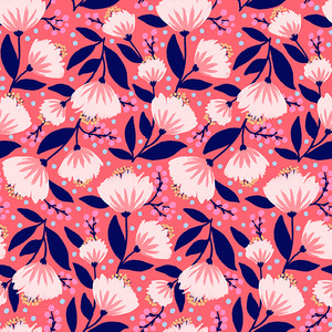 Fan Flowers Coral Navy from the Vibrant Blooms quilting fabric collection designed by Jess Phoenix for Paintbrush Studio Fabrics (PBS Fabrics). 100% cotton quilting fabric, ideal for quilting, patchwork and dressmaking 120-22233