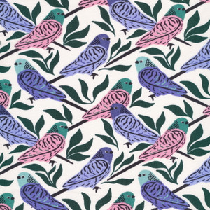 Parakeets Cream from the Comforts of Home quilting fabric collection designed by Tara Reed for Cloud9 Fabrics. 100% organic cotton quilting fabric, ideal for quilting, patchwork and dressmaking COH-227221