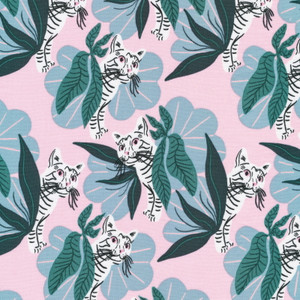 House Cat Jungle Pink from the Comforts of Home quilting fabric collection designed by Tara Reed for Cloud9 Fabrics. 100% organic cotton quilting fabric, ideal for quilting, patchwork and dressmaking COH-227220