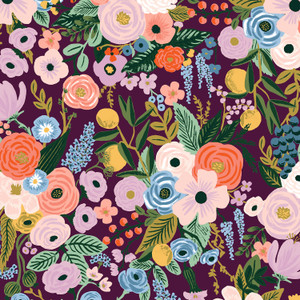 Garden Party Burgundy from the Orchard quilting fabric collection designed by Anna Bond for Rifle Paper Co. 100% cotton quilting fabric, ideal for quilting, patchwork and dressmaking RP100-BU9