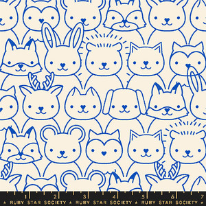 Sup Animals Blue Ribbon from the Woodland Park quilting fabric collection designed by Rashida Coleman-Hale for Ruby Star Society. 100% cotton quilting fabric, ideal for quilting, patchwork and dressmaking RS1082-14
