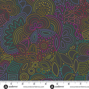 Rainbow Stitched Night from the Color Wheel quilting fabric collection by Andover Fabrics. 100% cotton quilting fabric, ideal for quilting, patchwork and dressmaking- A 1446- K