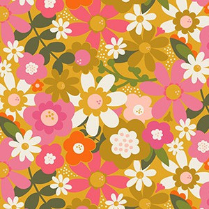 Floral Ochre from the Joyful June collection designed by Sarah Hearts for Figo Fabrics. 100% medium weight quilting cotton ideal for quilting, patchwork and dressmaking 91110-55
