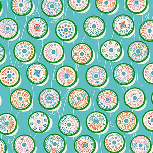 Spools Turquoise from the Trinketry quilting fabric collection designed by Melody Miller for Ruby Star Society. 100% cotton quilting fabric, ideal for quilting, patchwork and dressmaking RS0111-18